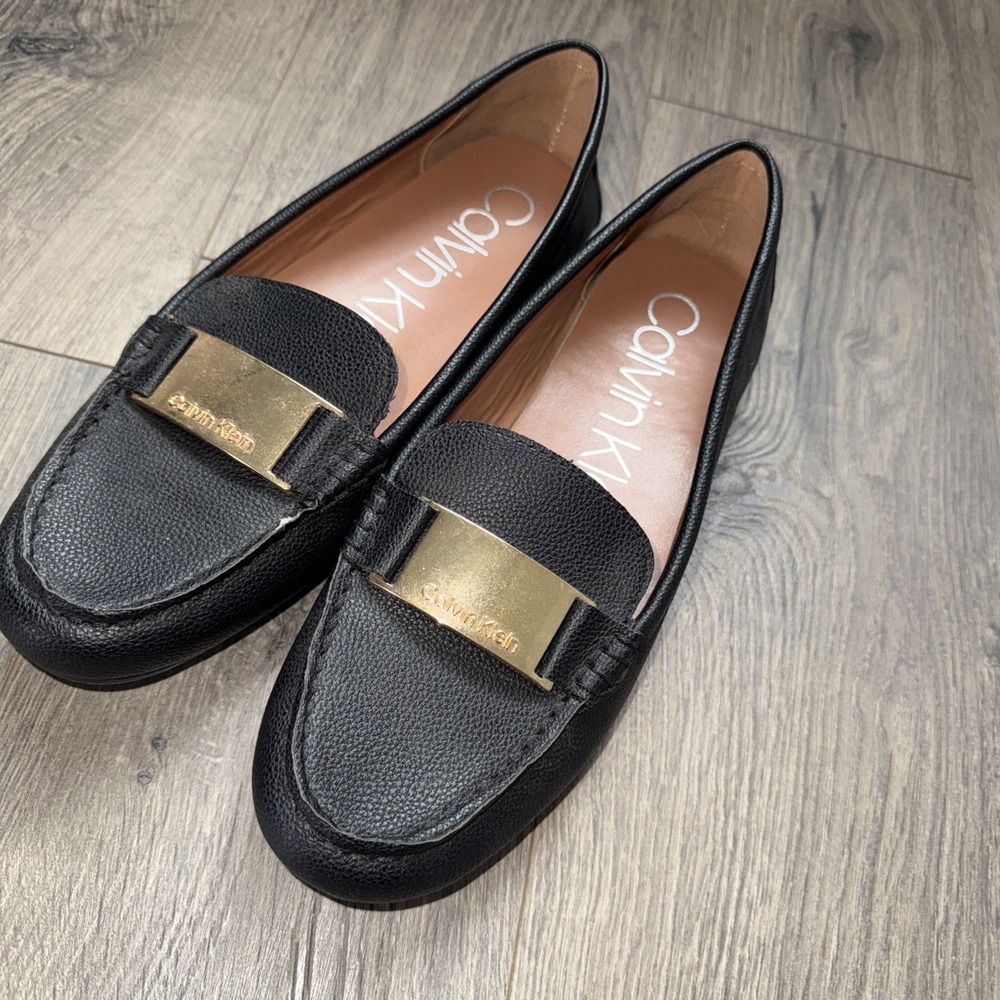 Calvin Klein Womens Shoes Stone Black 9M Lisette Glazed Tumbled‎ Moccasin
